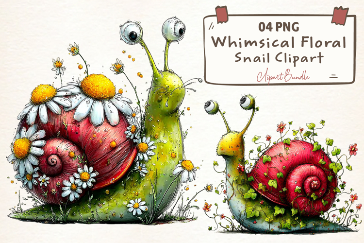 Whimsical Floral Snail Clipart