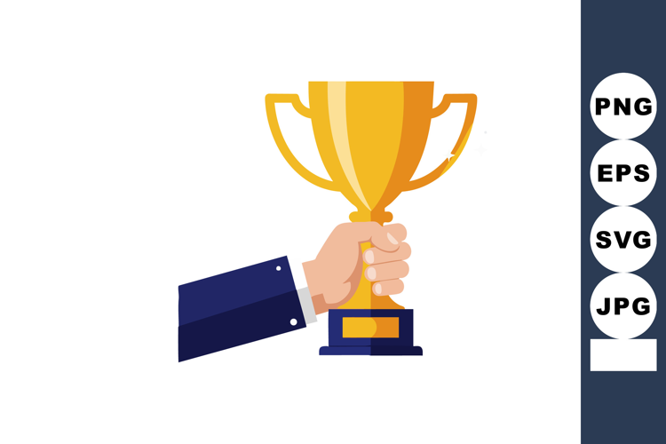 Hand Holding Gold Trophy Award Cup for Achievement and Succe