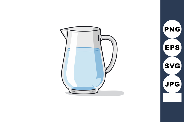 Water pitcher with handle and transparent container filled w