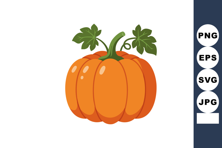 Pumpkin with green leaves vector illustration in orange colo