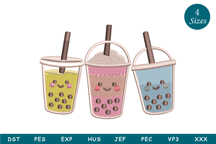 Cute Booba Tea | Bubble Tea Embroidery Design