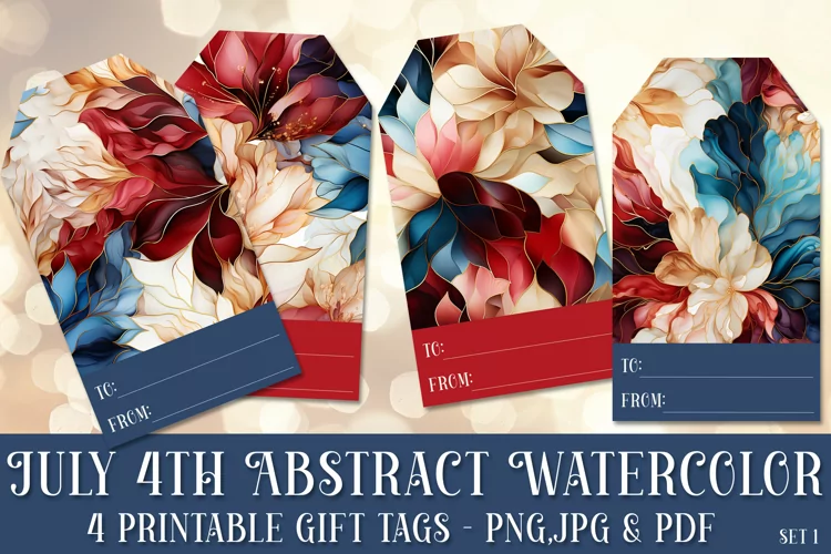 Abstract July 4th Gift Tags & Sheet, Printable Crafts s1