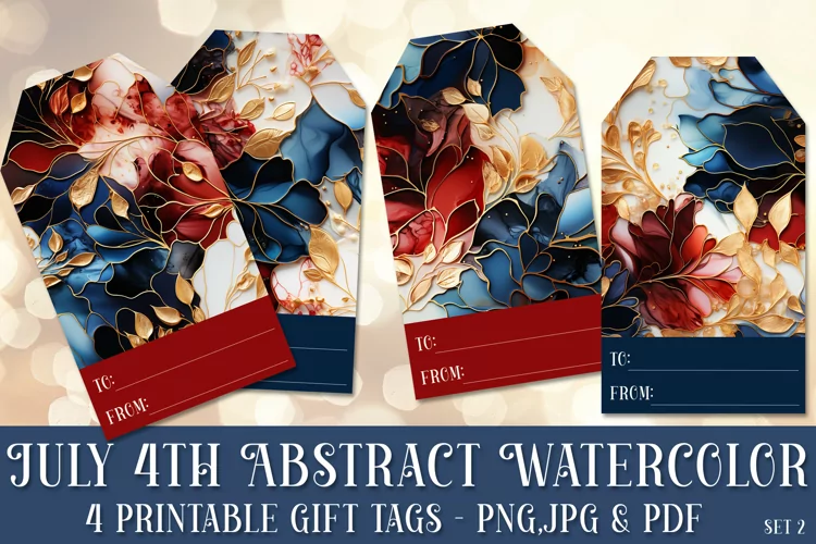 Abstract July 4th Gift Tags & Sheet, Printable Crafts s2