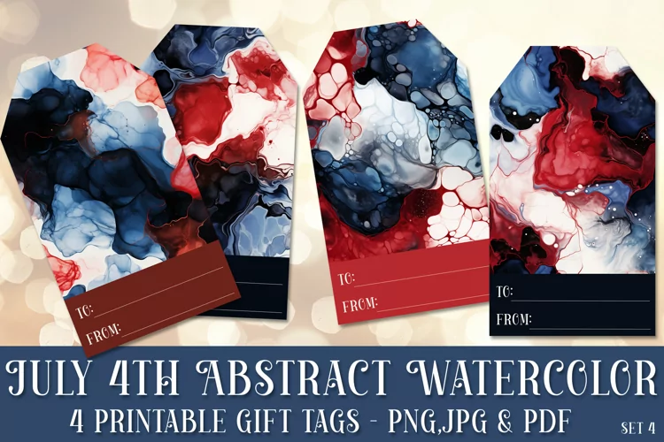 Abstract July 4th Gift Tags & Sheet, Printable Crafts s4