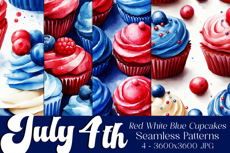 July 4th Patterns, 4th of July Cupcakes Seamless Patterns 1