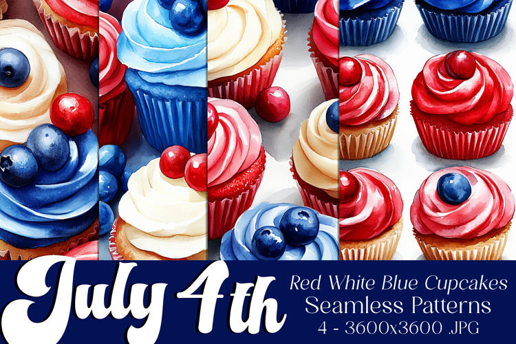 July 4th Patterns, 4th of July Cupcakes Seamless Patterns 2