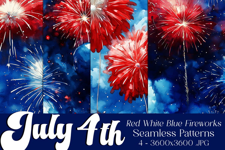 July 4th Patterns, 4th of July Fireworks Seamless Patterns 1