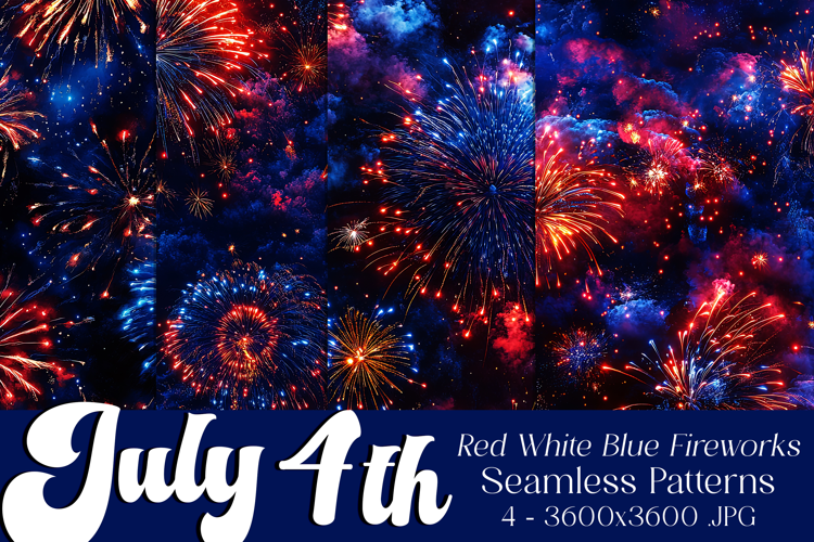 July 4th Patterns, 4th of July Fireworks Seamless Patterns 4