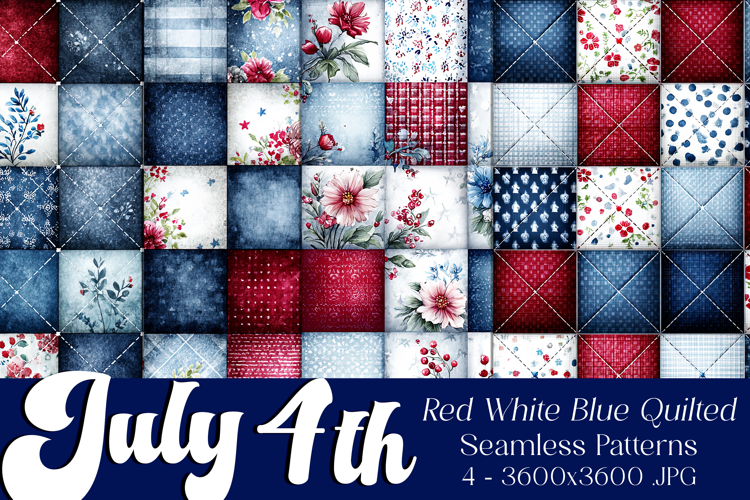 July 4th Patterns, 4th of July Quilt-Style Seamless Patterns