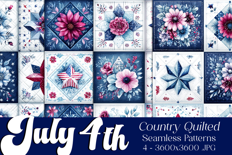 July 4th Patterns, 4th of July Quilt Seamless Patterns, s4
