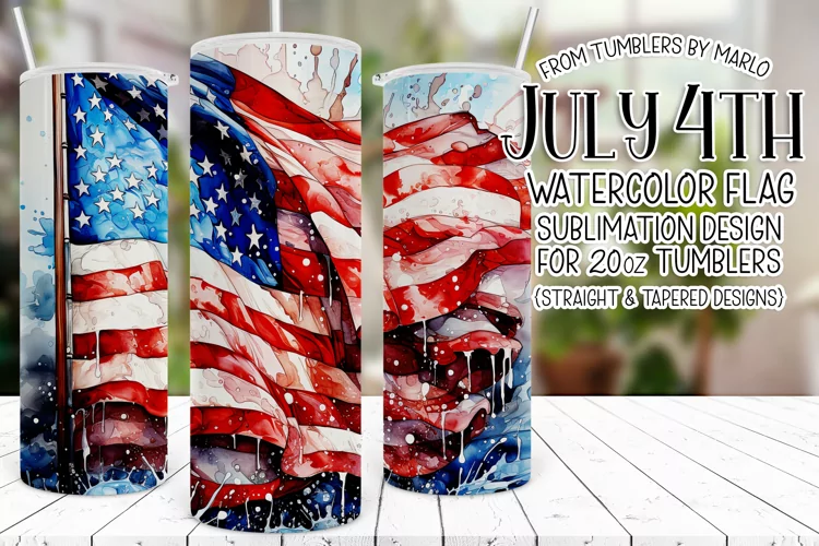 July 4th Tumbler Design, Watercolor American Flag Design