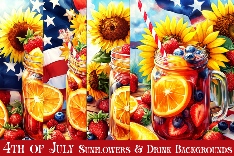 July 4th Backgrounds, Summer, Lemonade, Sunflower Papers, s1