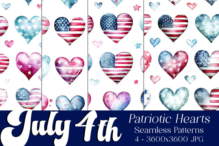 July 4th Patterns, 4th of July Hearts Seamless Patterns, s2