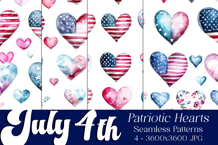 July 4th Patterns, 4th of July Hearts Seamless Patterns, s3