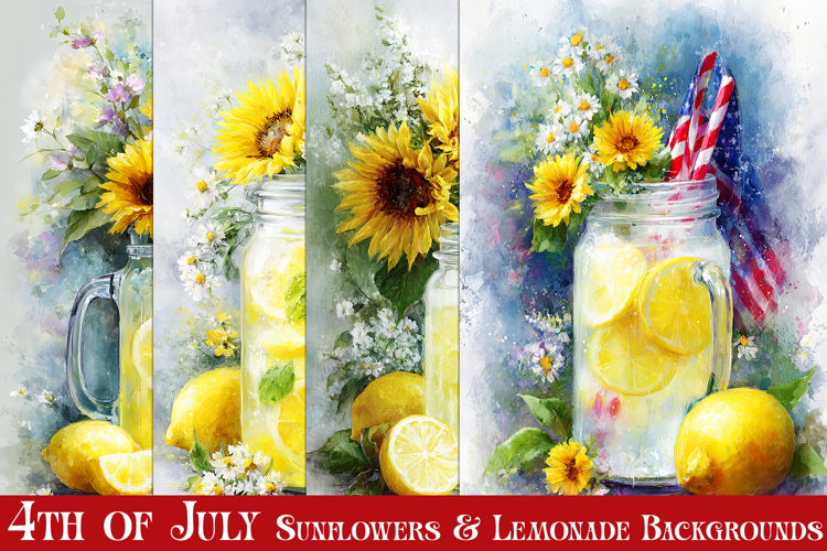 July 4th Backgrounds, Summer, Lemonade, Sunflower Papers, s2