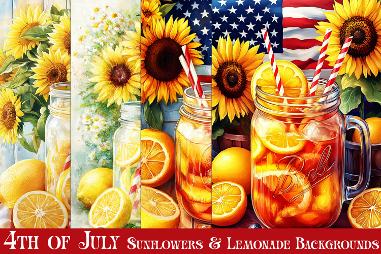 July 4th Backgrounds, Summer, Lemonade, Sunflower Papers, s7