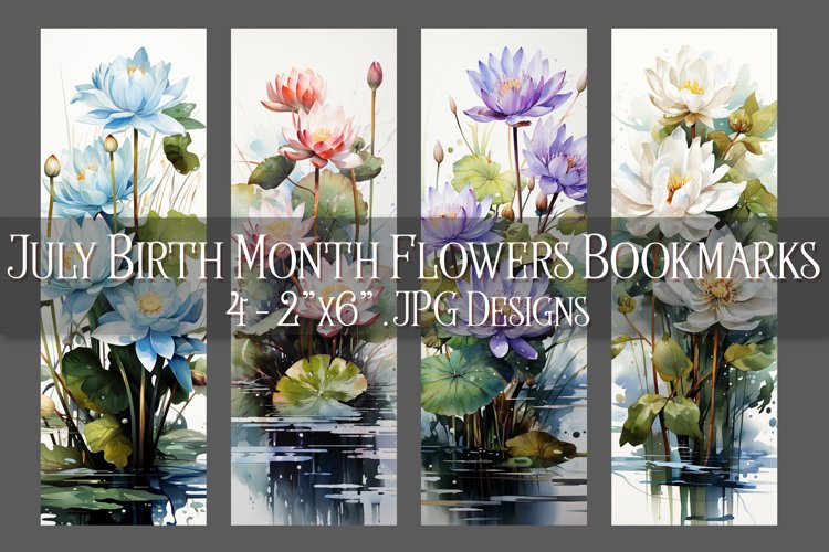 Floral Bookmark, July Bookmark, Water Lily Bookmarks, s1 example image 1