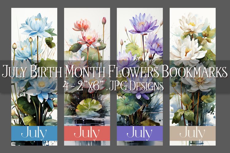 Floral Bookmark, July Bookmark, Water Lily Bookmarks, s2 example image 1