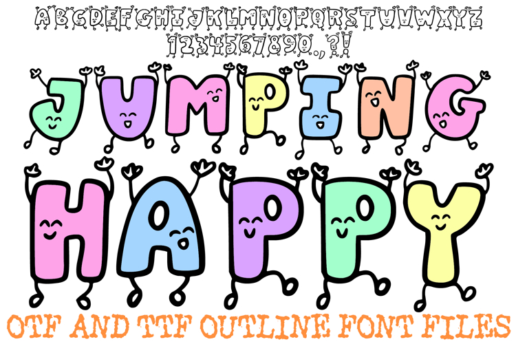 Jumping Happy Font Doodle Lettering Cartoon Characters ABC