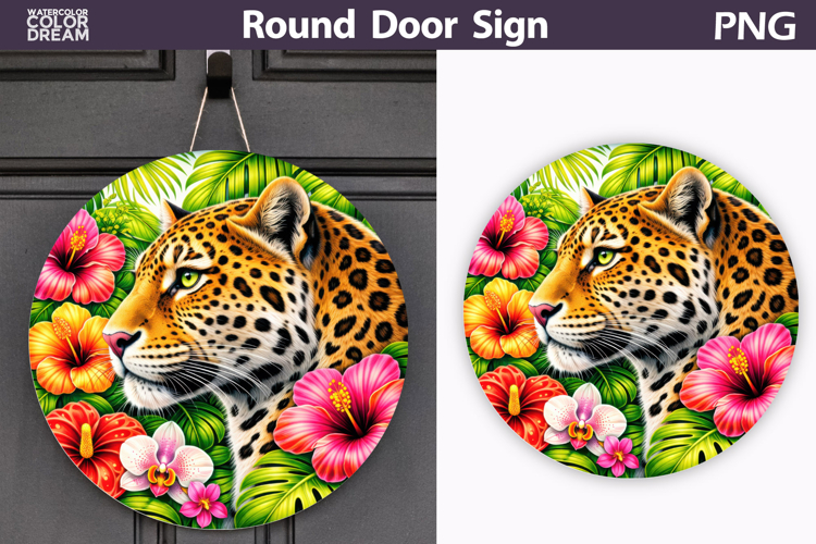 Tropical Jaguar Door Sign | Jungle Animal Floral Decor