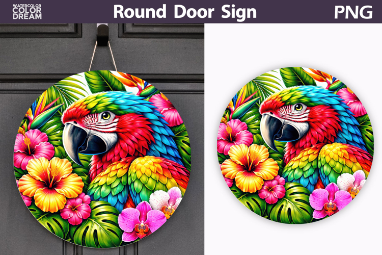 Tropical Parrot Door Sign | Jungle Animal Floral Decor