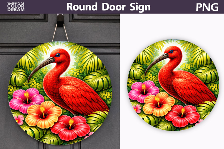 Scarlet Ibis Door Sign | Tropical Jungle Animal Decor