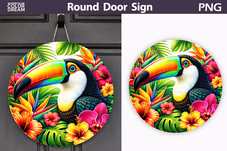 Tropical Toucan Door Sign | Jungle Floral Animal Decor