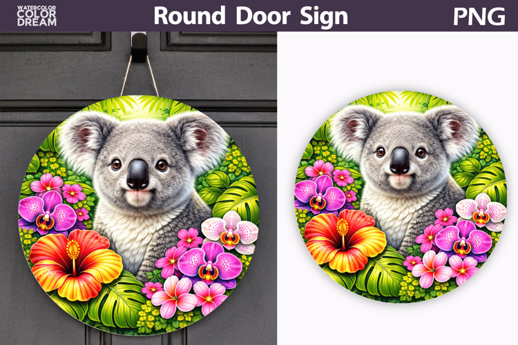 Tropical Koala Door Sign | Jungle Floral Animal Decor
