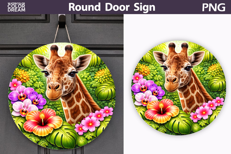 Tropical Giraffe Door Sign | Jungle Floral Animal Decor