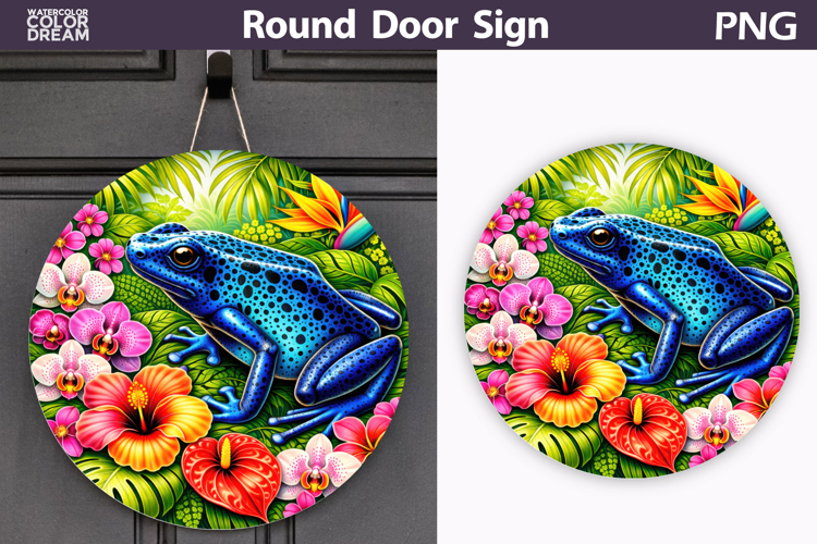 Blue Poison Dart Frog Door Sign | Tropical Jungle Decor