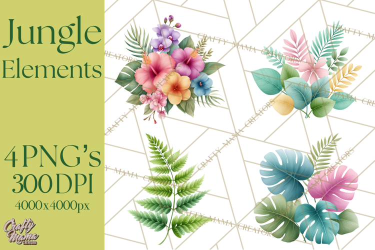 Jungle Plants Clipart, Tropical Leaves PNG, Watercolor Ferns