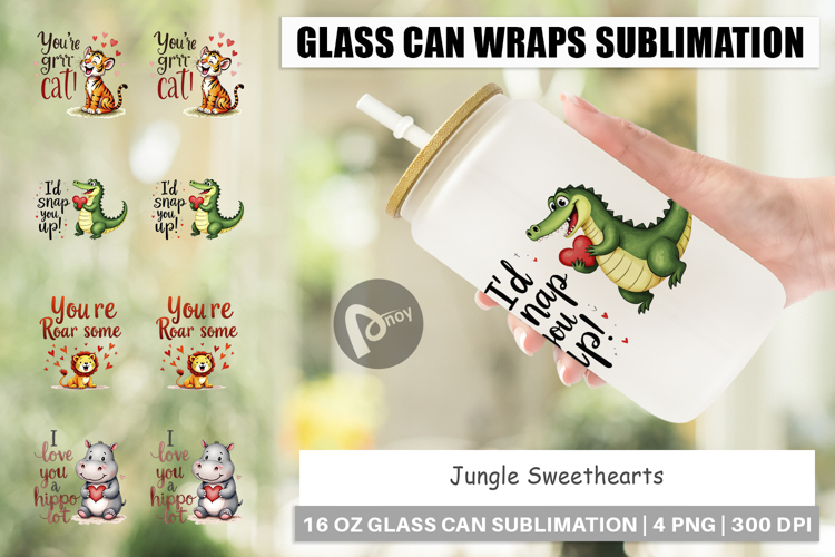 Jungle Sweethearts Valentine Glass Can