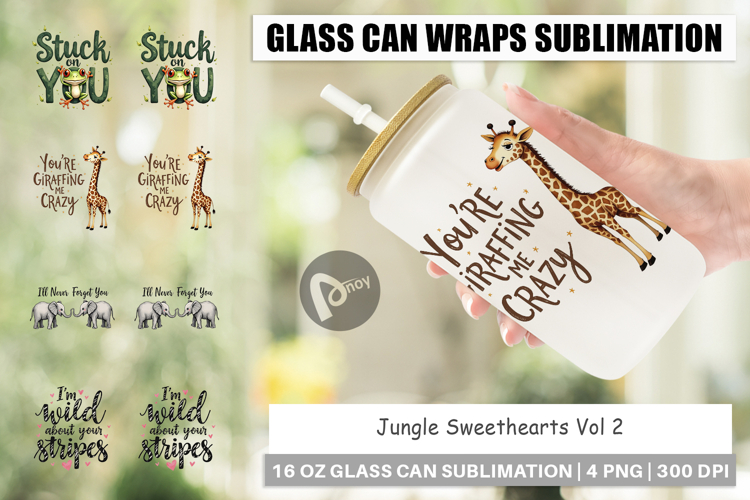 Jungle Sweethearts Valentine Glass Can