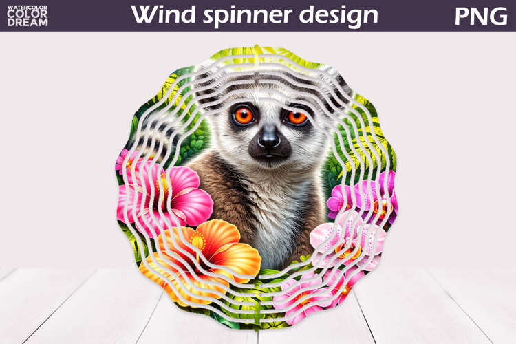 Lemur Wind Spinner Design | Jungle Floral Art