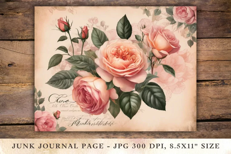 Valentine Junk Journal Pages - roses