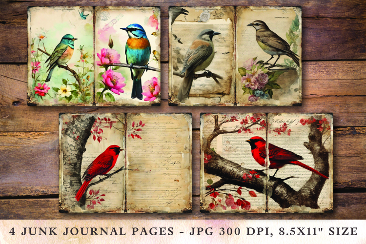 Junk Journal Pages - floral bird