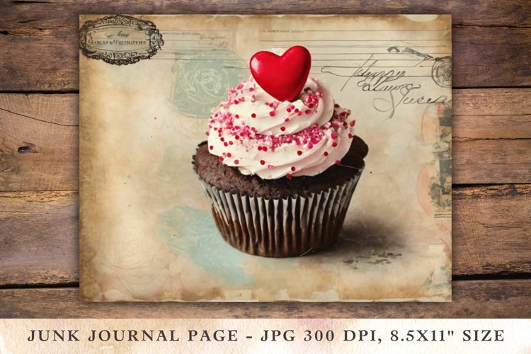 Valentine Junk Journal Pages - cupcake example image 1
