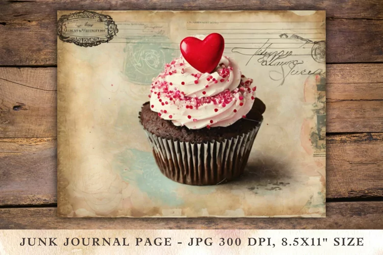 Valentine Junk Journal Pages - cupcake