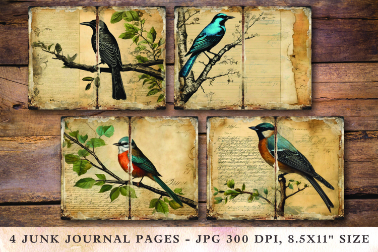 Junk Journal Pages - floral bird