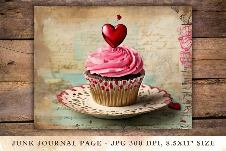 Valentine Junk Journal Pages - cupcake