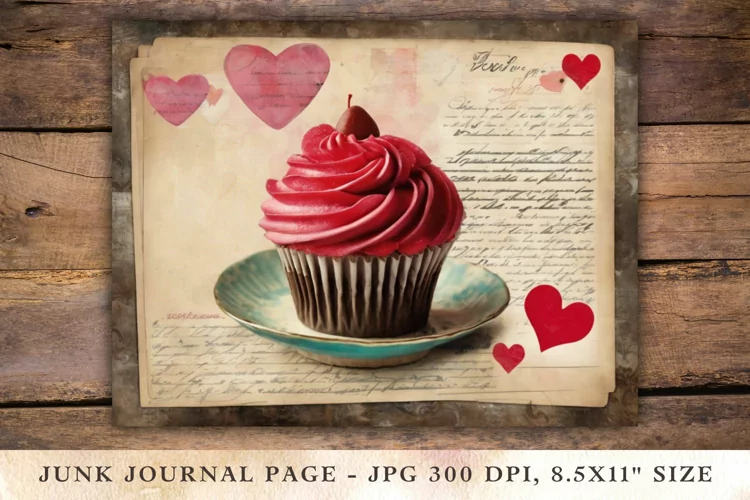 Valentine Junk Journal Pages - cupcake