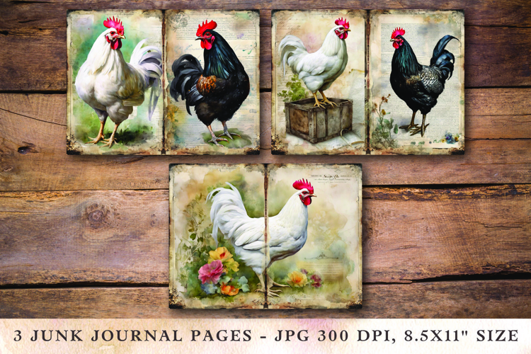 Junk Journal Pages - chicken rooster hen