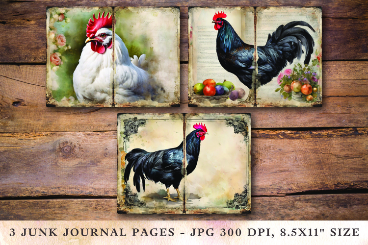 Junk Journal Pages - chicken rooster hen
