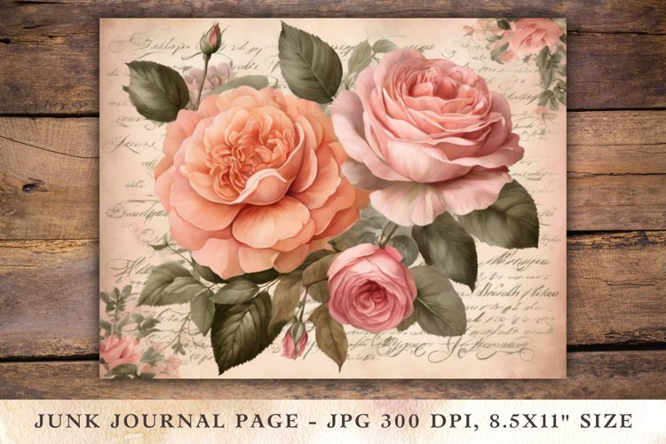Valentine Junk Journal Pages - roses example image 1