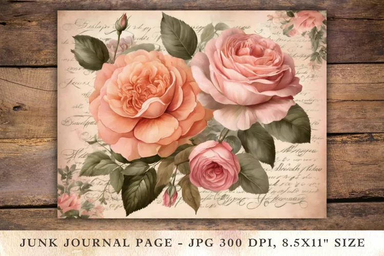 Valentine Junk Journal Pages - roses
