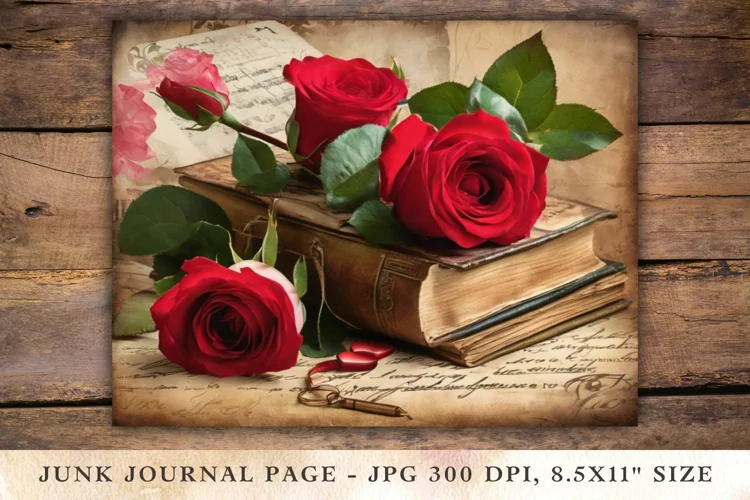 Valentine Junk Journal Pages - book roses