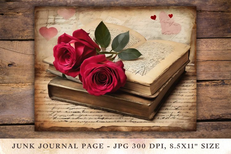 Valentine Junk Journal Pages - book roses example image 1