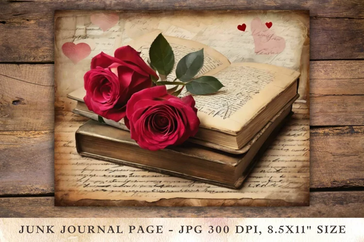 Valentine Junk Journal Pages - book roses