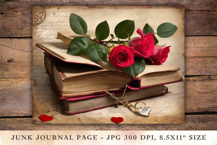 Valentine Junk Journal Pages - book roses example image 1