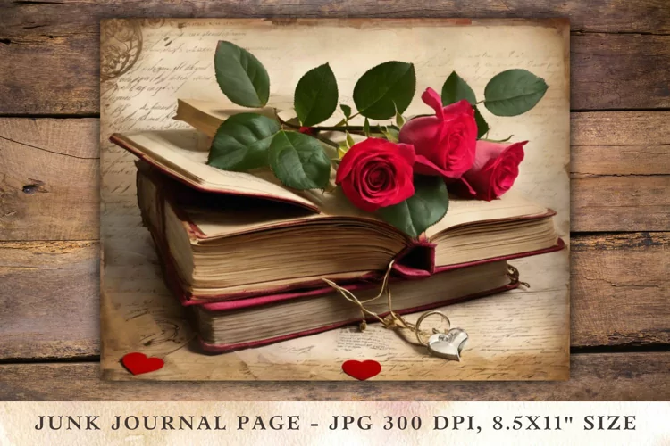 Valentine Junk Journal Pages - book roses